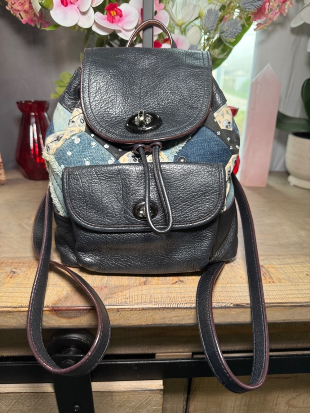 Coach Canyon Quilt Denim Patchwork Backpack  limited edition model.